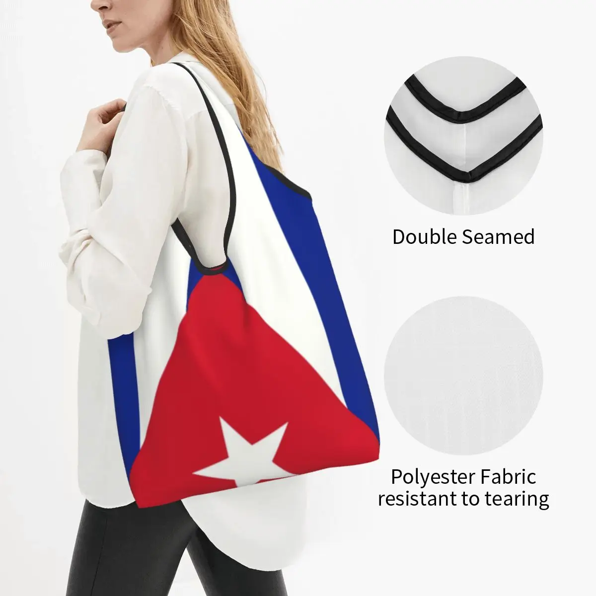 Flag Of Cuba Groceries Tote Shopping Bags Women Kawaii Cuban Patriotic Shopper Shoulder Bags Large Capacity Handbag