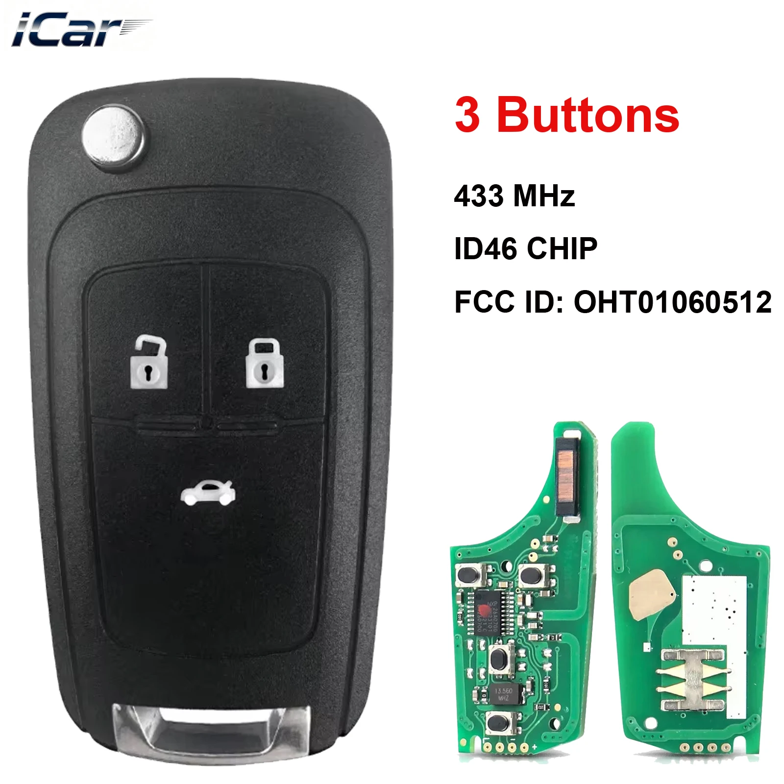 

iCar 433 МГц 3-кнопочный автомобильный ключ подходит для Chevrolet Chevy GMC Buick Keyless Entry Smart Remote Flip Автомобильный брелок ID46 OHT01060512
