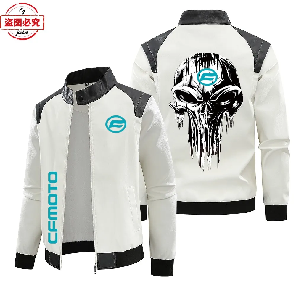 CFMOTO locomotive LOGO retro washed pu leather jacket windproof autumn and winter men's cycling contrasting color jacket