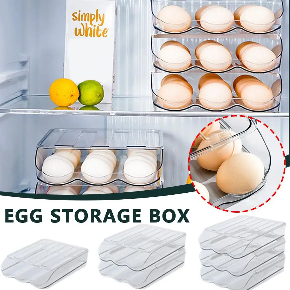 

New Rolling Drawer Egg Storage Box Refrigerator Organizer Boxes Dispenser Kitchen Egg Holder Tray Case Storage Fresh-keepin O5W0