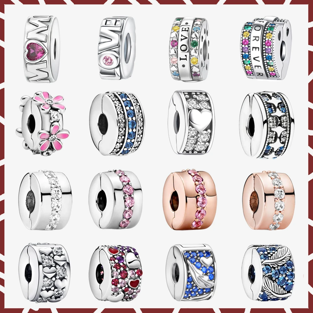 عيد الميلاد 925 الفضة الاسترليني الوردي Pavé كليب سحر سحر الخرز ل الخرز سوار الأصلي النساء المجوهرات DIY هدية