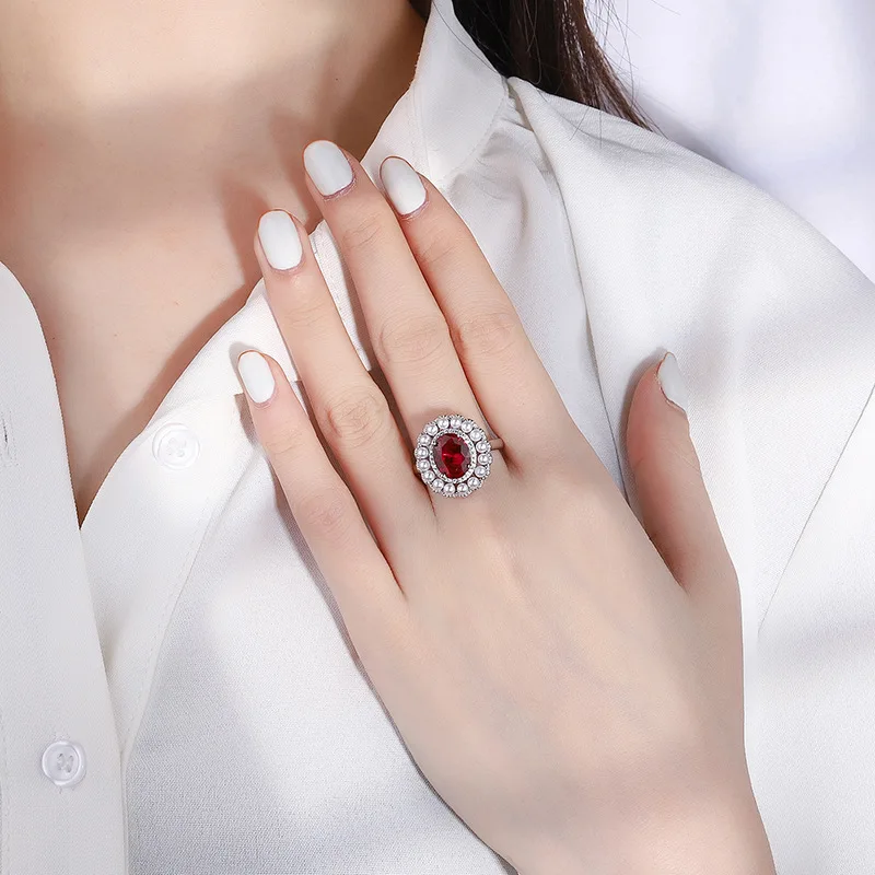 S925 Full body silver Tiktok hot sale for ladies, personalized color treasure, red treasure, sea blue treasure, pearl jewelry ri
