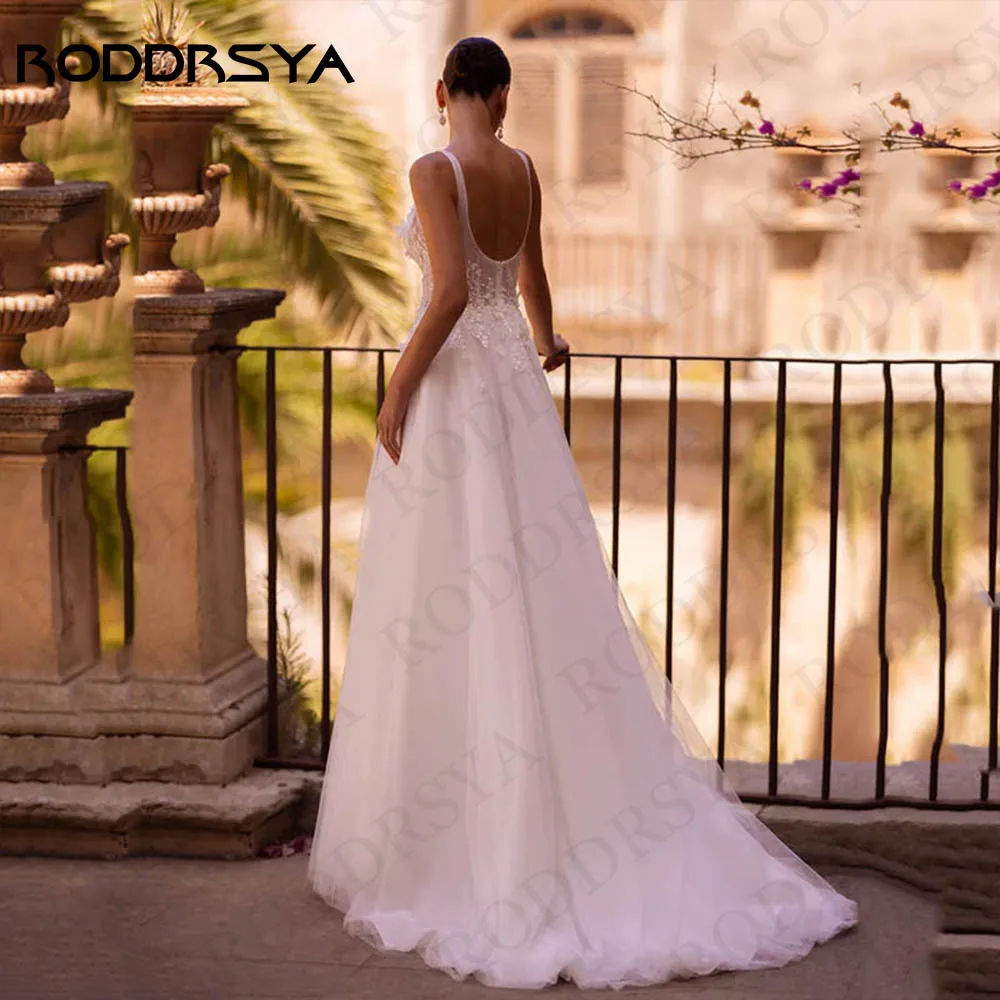 RODDRSYA A Line abiti da sposa con collo quadrato per donna suknia 1600lubna Open Back Tulle 3D Appliques abiti da sposa in pizzo senza maniche Abiti da sposa in linea con scollo quadrato per donna  suknia ślubna schie