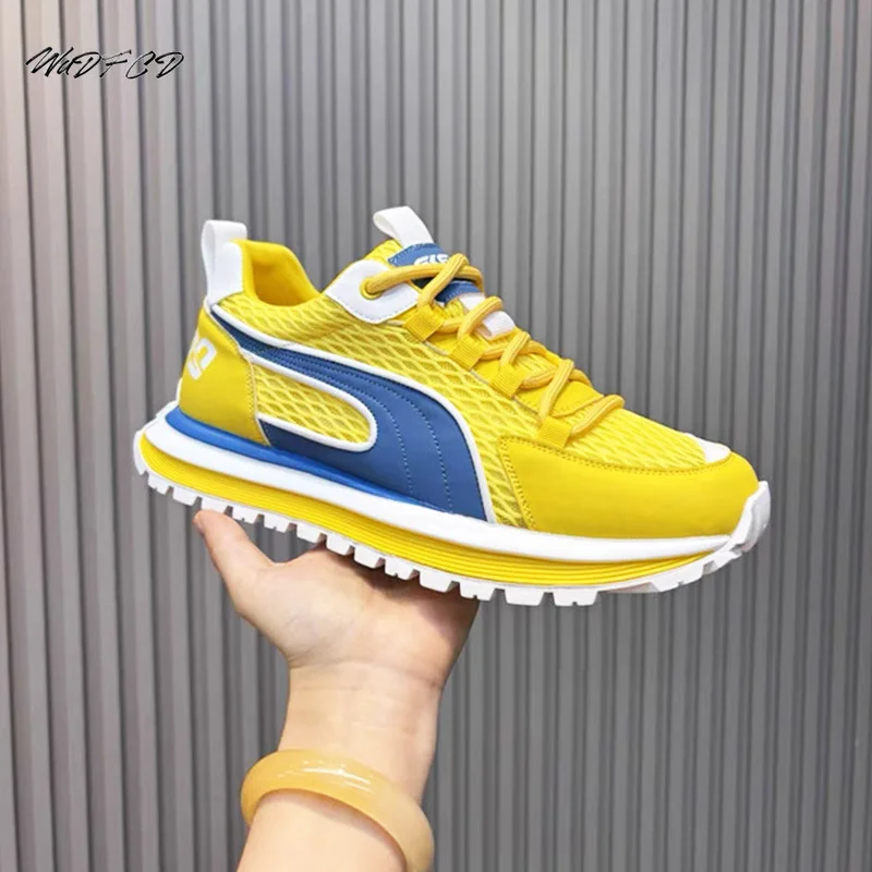 

Мужские кроссовки на массивном каблуке, дизайнерская спортивная обувь на мягкой подошве в стиле ретро, модная повседневная обувь из кожаной ткани, дышащая обувь на увеличенной платформе