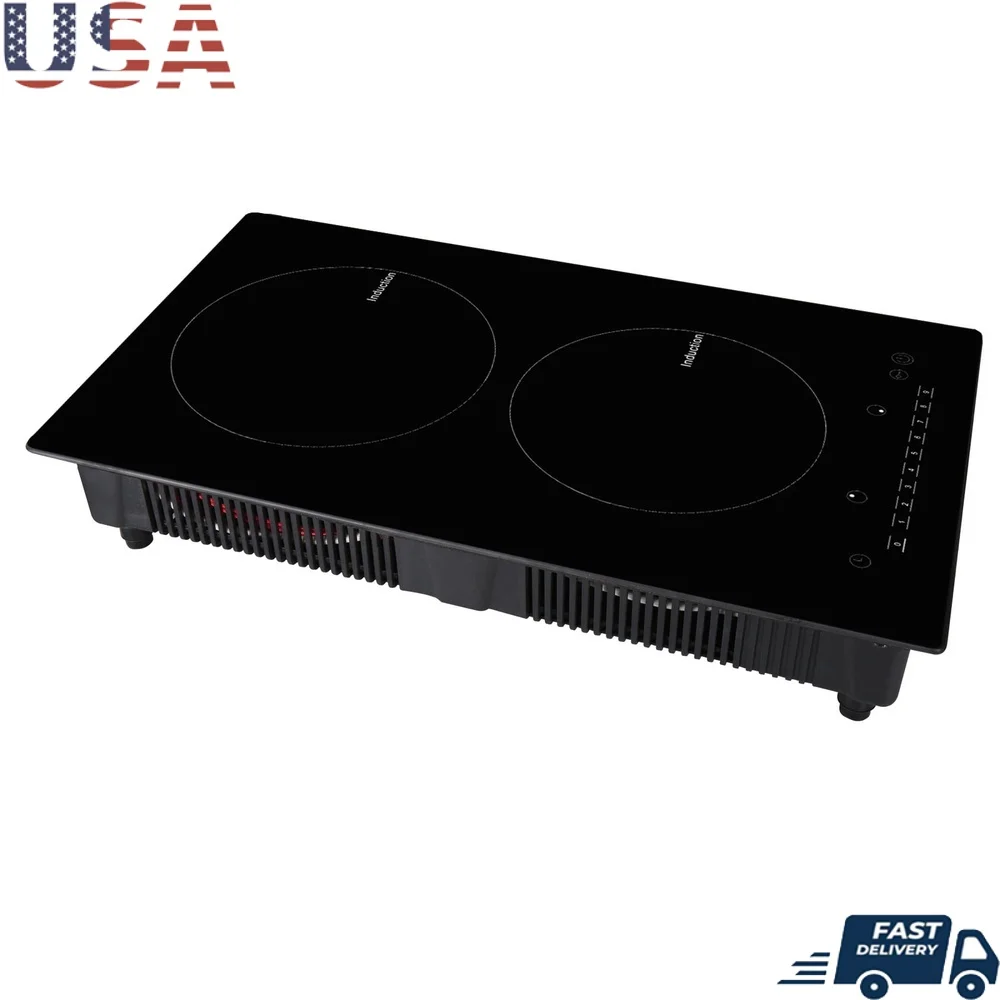 طباخ التعريفي المزدوج الشعلات موقد كهربائي 1800 واط 9 مستويات الحرارة التحكم باللمس ميزات السلامة سهلة التنظيف المدمج في التصميم