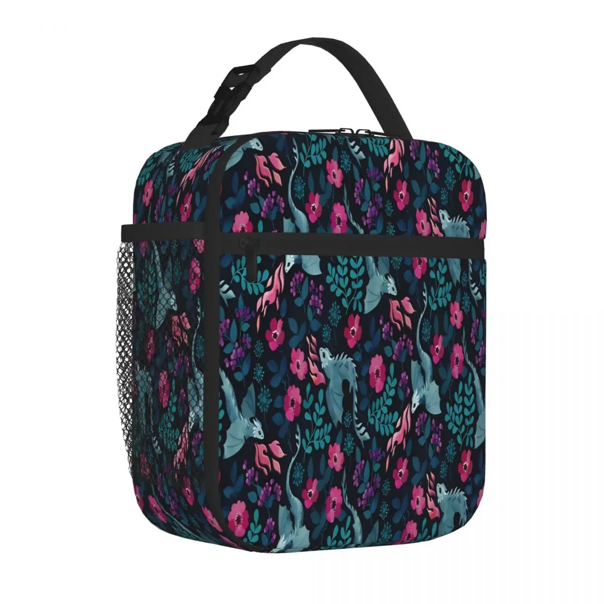 Bestselling Dragons Floral In Dark Jewel Tones Minimalist Waterproof Lunch Bag Daily Meal Prep Carry Lunch Bag