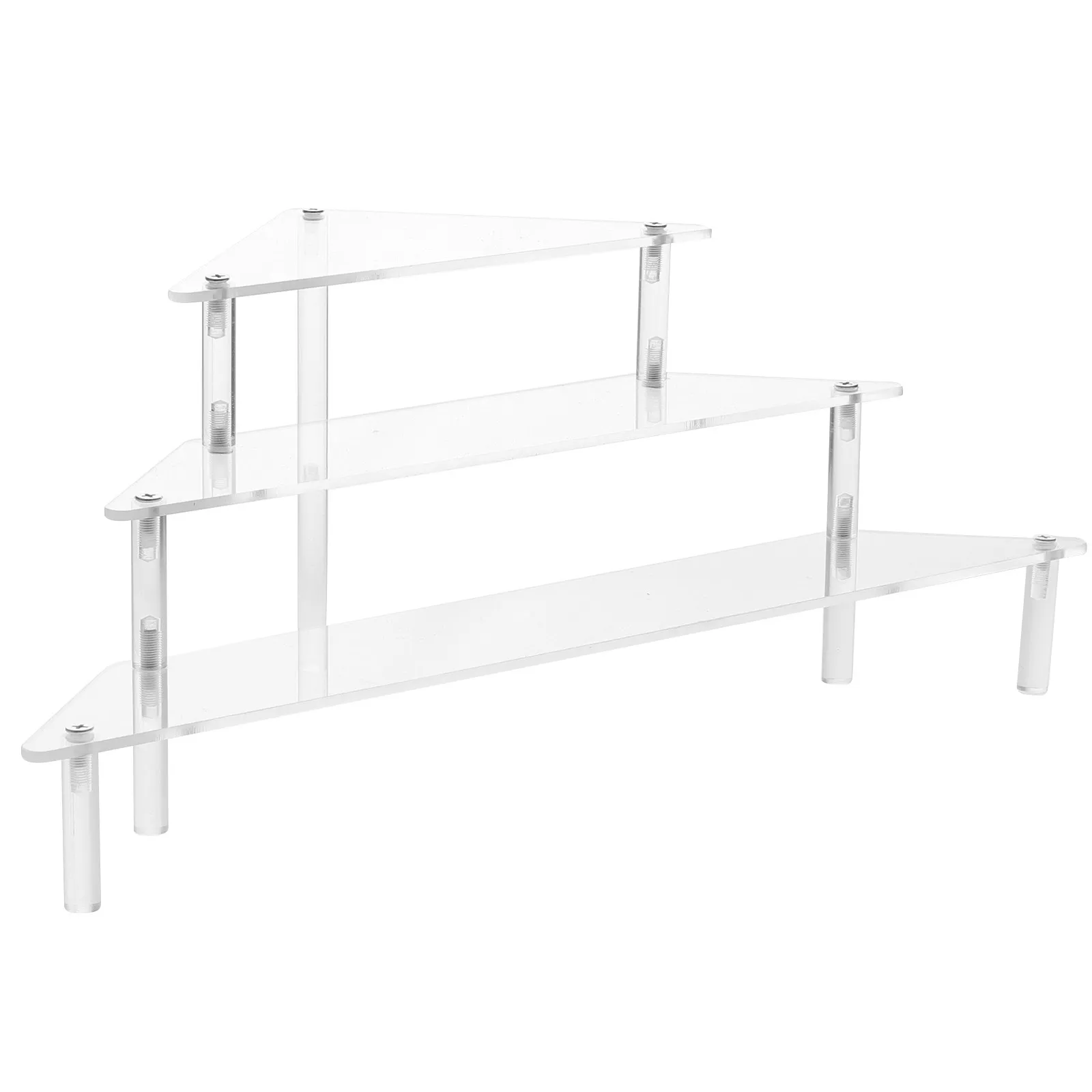 3-Tier Acrylic Corner Display Riser – Transparent Triangle Shelf for Collectibles, Statues & Cosmetics