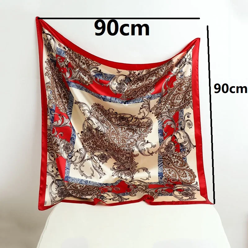 90*90 سنتيمتر المرأة وشاح حريري Foulard En الساتان الفاخرة وشاح حريري منديل محفظة الحرير مربع وشاح SJ02