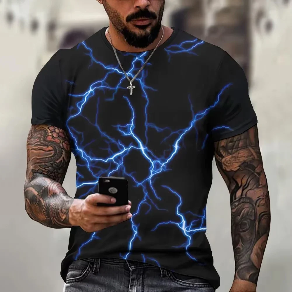 Men's T Shirt 3d Lightning Print Mens Short-Sleeved Tops Summer Street Fashion T-Shirt for Men Casual Tees Oversized Clothing
