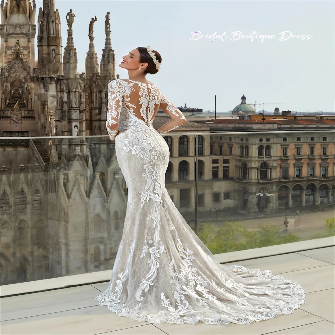 맞춤형 고급 인어 웨딩 파티 드레스 여성용 탈부착 가능한 트레인 우아한 레이스 아플리케 신부용 트레인 드레스