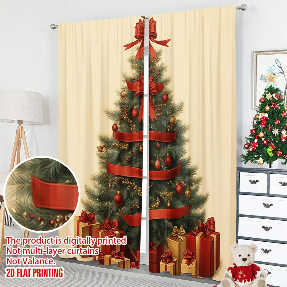 2 قطعة 2D الطباعة المسطحة عيد ميلاد سعيد الستائر الشعبية شجرة عيد الميلاد الهدايا الشريط 100% البوليستر بدون كهرباء احتفالي