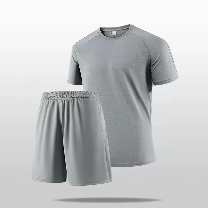

Summer New Fashion Trendy Solid Color Running Fitness Short Sleeve T-shirt Set Men's Casual Loose Sport Plus Size Two-Piece Set