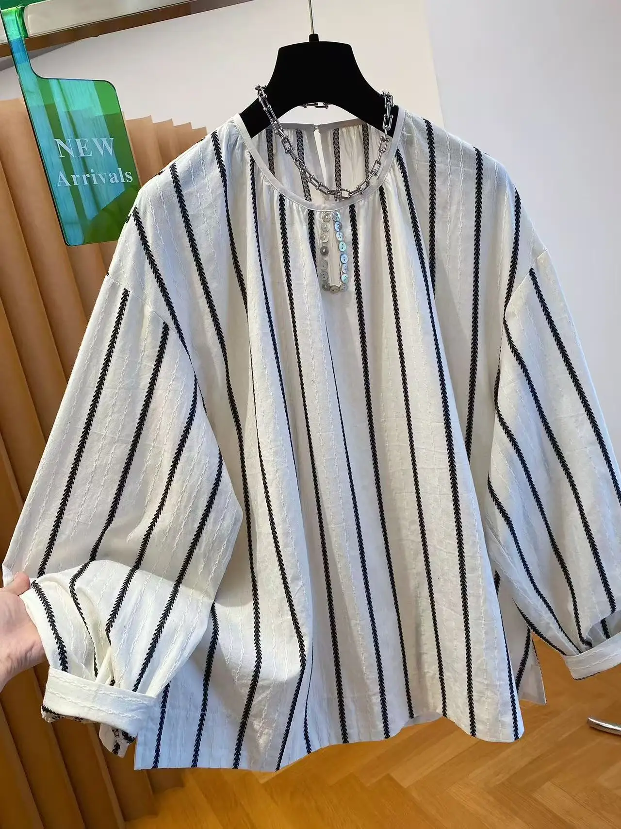 

RAIN YAN LIN Усовершенствованный пуловер с круглым вырезом и полосками, женская осенняя новинка, свободная повседневная офисная рубашка с длинным рукавом, топ