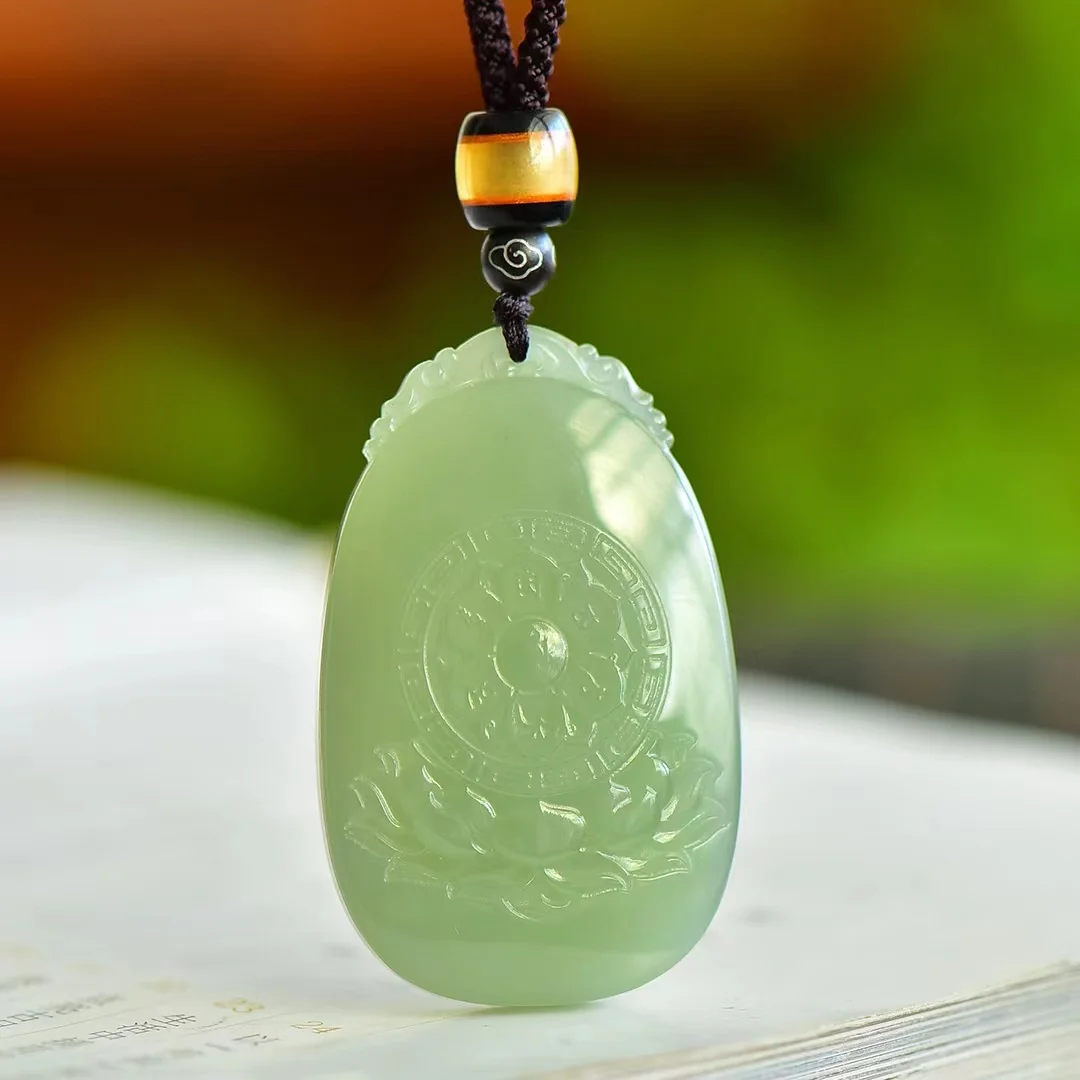 Hetian  Cyan and White Jade Happy Maitreya Buddha Pendant Good Luck, Longevity and Health 1510#