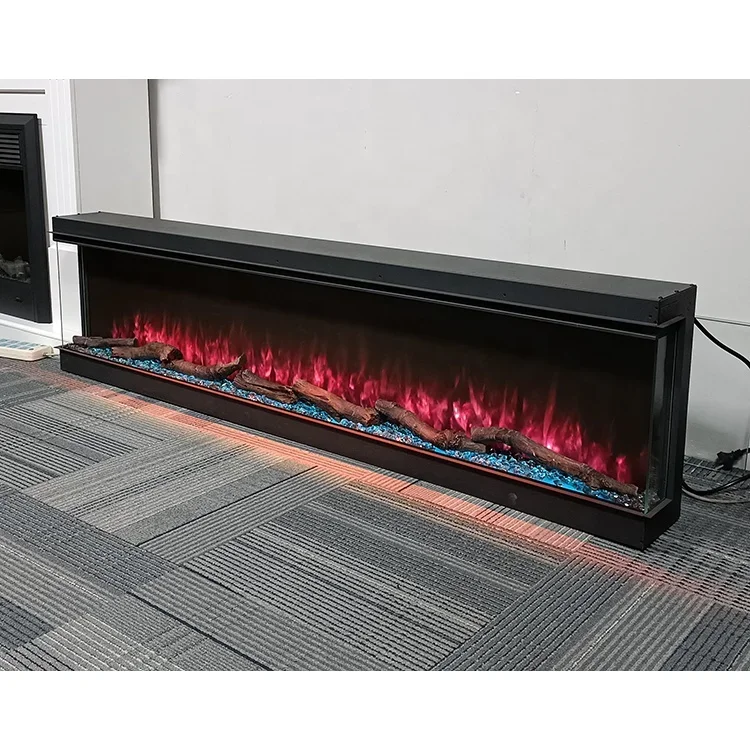 L1800 MM Panoramic 3 Sided Electric Fireplaces 72inch 3D LED Flames Realistic Logs Double Sided Electric Fire Places