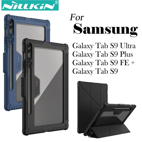 Nillkin 삼성 갤럭시 탭 S9FE +, S9 울트라, S9 +, S9 용 카메라 슬라이더, 충격 방지 하드 PC, PU 가죽 범퍼 보호 쉘 