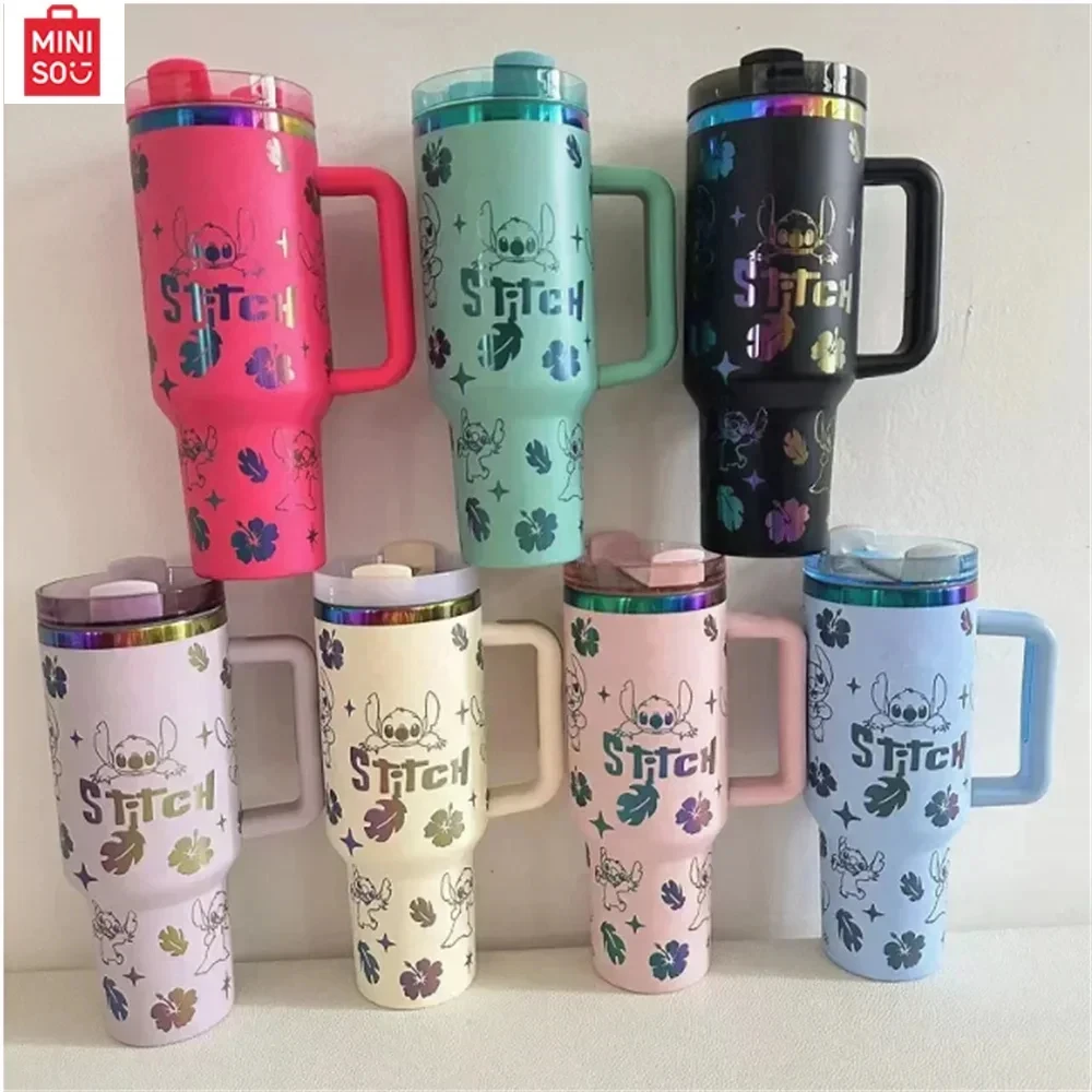 

Miniso Kawaii Disney Mickey Sticth 304 Stainless Steel Big Mac Ice Cup Cartoon Colored Car Straw Double-Layer Insulated Cup Gift