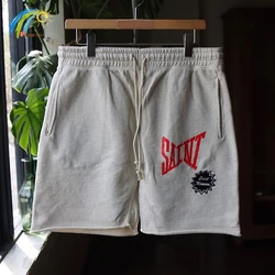 Classic Letters Logo Print Saint Shorts Men Women Casual Jogger Drawstring Loose Apricot Black Breeches With Tags