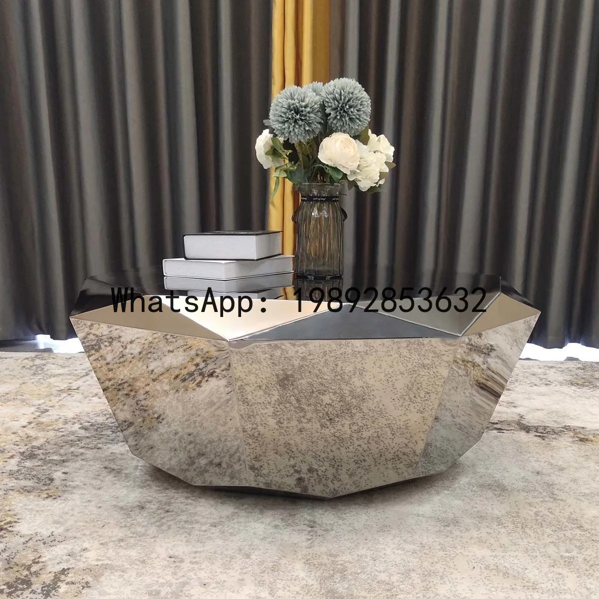 

Z6 Modern Minimalist Villa Hotel Living Room Bedroom Coffee Table Italian Style Living Room Diamond Stainless Steel Coffee Table
