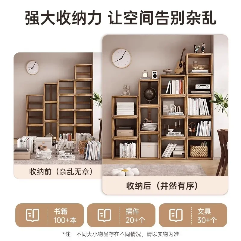 Solid wood combination cabinet Floor rack Living room partition bookcase Grid cabinet Integrated storage Locker