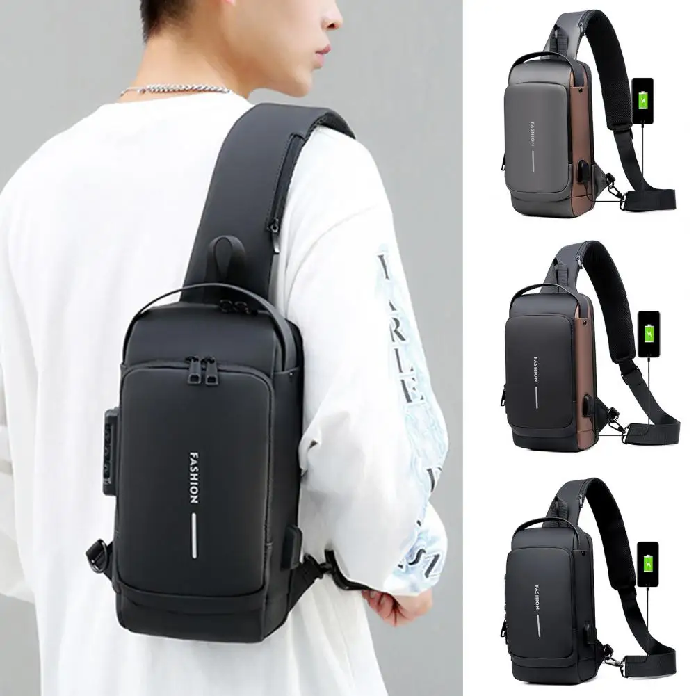 Men Chest Pack Waterproof Anti-Theft Zipper Reflective USB Charging Port Sling Bag Outdoor Travel Crossbody Backpack 가슴 가방