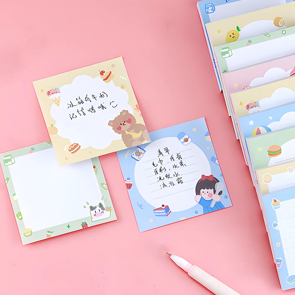 Funny Cute Sticky Notes Kawaii Girl Bear Cow Memo Pad Post Notepad Stationery Daily Planner Shopping Check To Do List Index Tabs