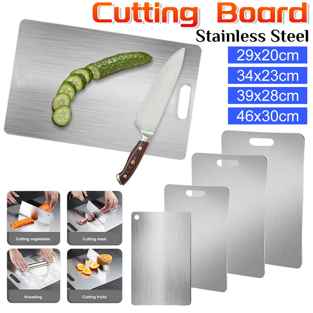 

Stainless Steel Cutting Board Double Sided Kitchen Chopping Board Easy To Clean Kneading Dough Board for Meat Fruit Vegetables