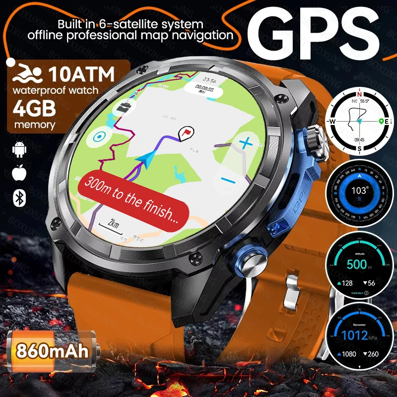 

Новые мужские смарт-часы 2026 года T-Rex3 с GPS, картами, компасом, памятью 4 ГБ, аккумулятором 1000 мАч, водонепроницаемостью 10 АТМ, HD-дисплеем и функцией Bluetooth-звонков