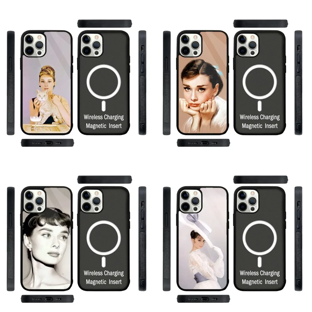 A-Audrey H-Hepburn Phone Case Strong Magnetic For IPhone 15,14,13,Pro,Max,Plus,11,12,Mini For Magsafe Wireless Charging