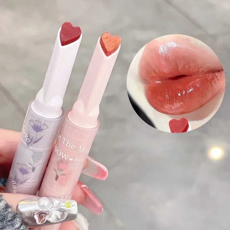 Brillo de labios sólido claro al agua, tinte de labios rosa, cristal de espejo, esmalte de labios hidratante en forma de corazón, lápiz labial, maquillaje