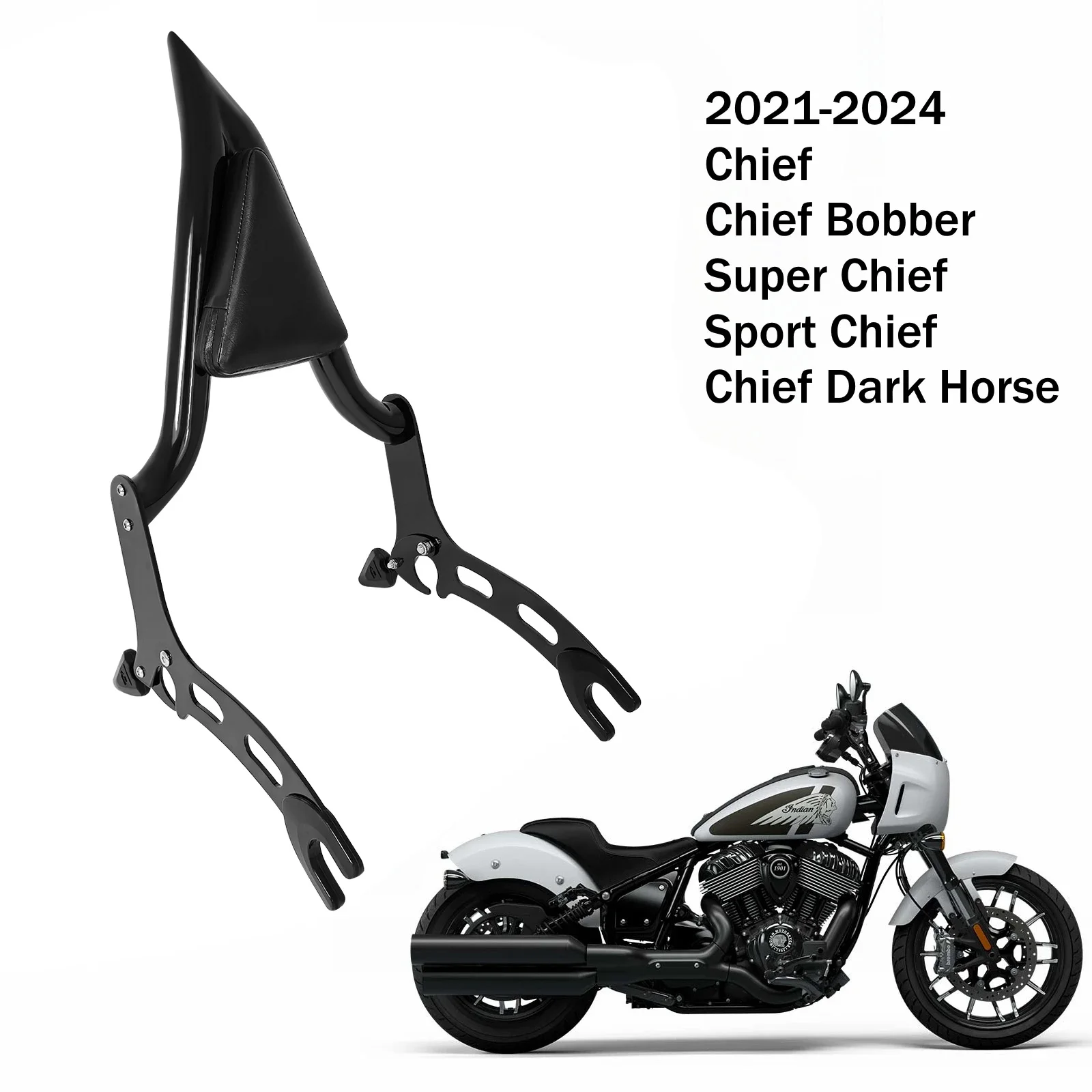 Black Backrest Sissy Bar With Spools for Indian Chief Bobber Dark Horse Super Chief Limited Sport Chief Sissybar