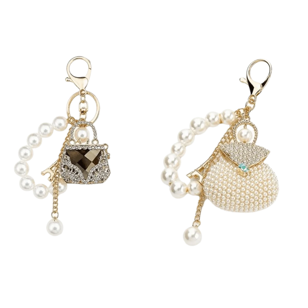 Zirkonbesetzter Perlen-Schlüsselanhänger, Dekorativer Hängeschmuck, Taschenanhänger, Exquisiter Eleganter Strass-Taschen-Schlüsselanhänger – Detail 9