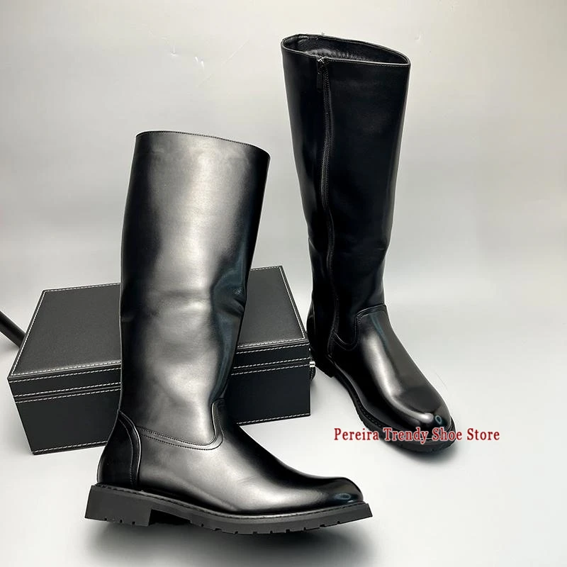 

Осенне-зимние теплые сапоги до колена, плюшевые сапоги с острым носком и боковой молнией, удобная уличная мужская обувь из мягкой кожи