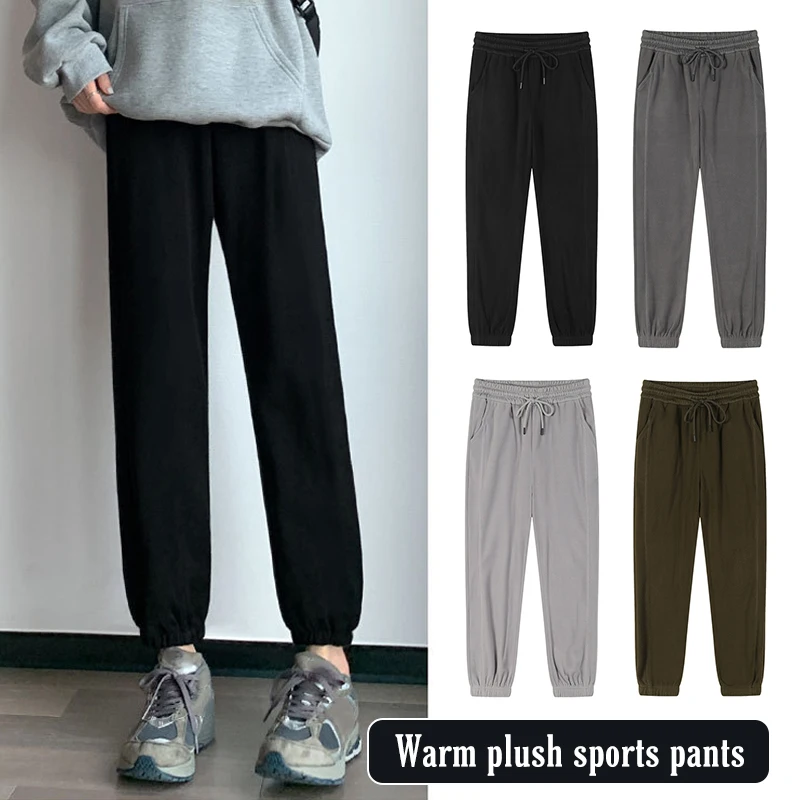 Pantalones de lana gruesos y cálidos de invierno para hombre, pantalones de terciopelo para correr, pantalones de chándal térmicos informales de lana de cordero para hombre, pantalones deportivos para gimnasio