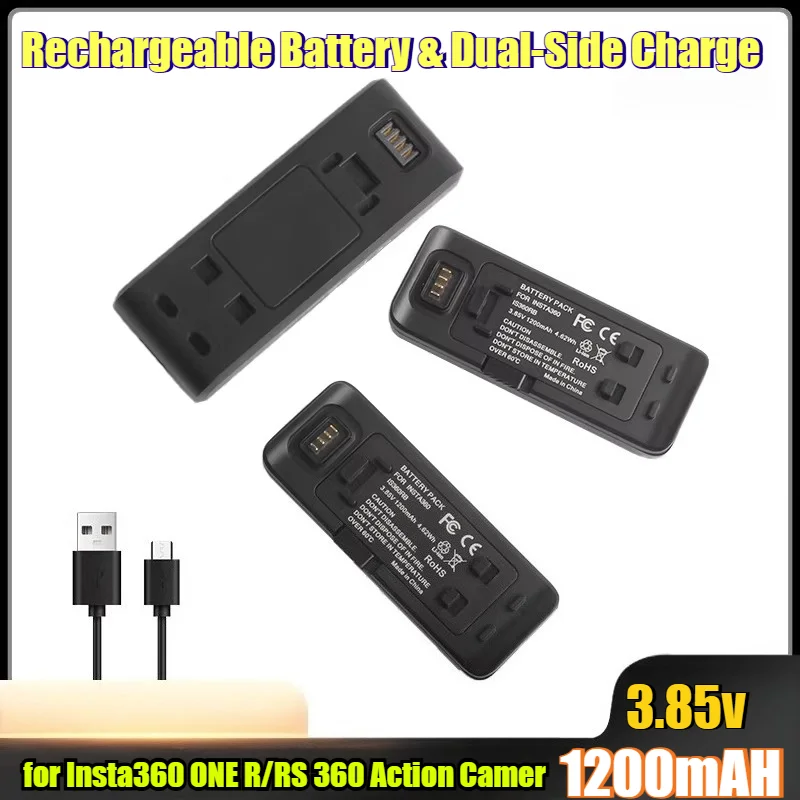 

Аккумулятор высокой емкости 1200 мАч и двустороннее зарядное устройство для экшн-камеры Insta360 ONE R/RS 360 с защитой от перезаряда