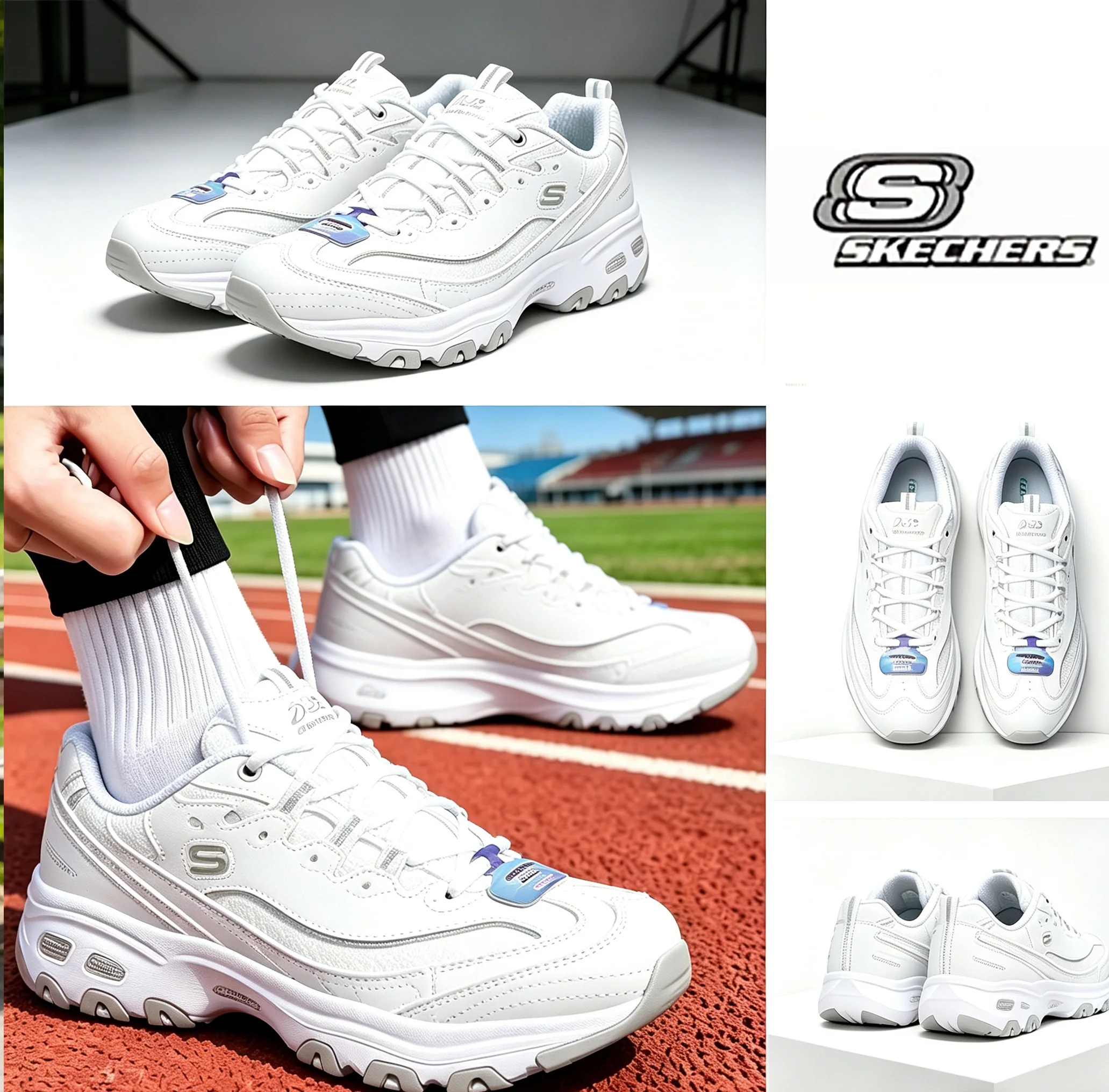 

New Skechers Women's Casual Easiest For Match Plaid Sports Shoes 1159-Wht