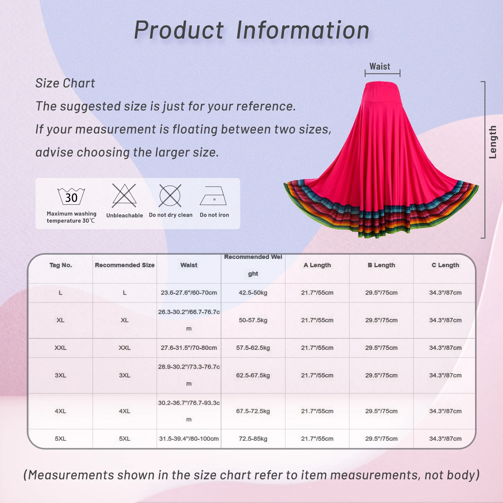 Women Folklorico Dance Skirt Spanish Flamenco Colorful Big Swing Long Skirts Folkloric Mexican Folk Dance Performance Costume