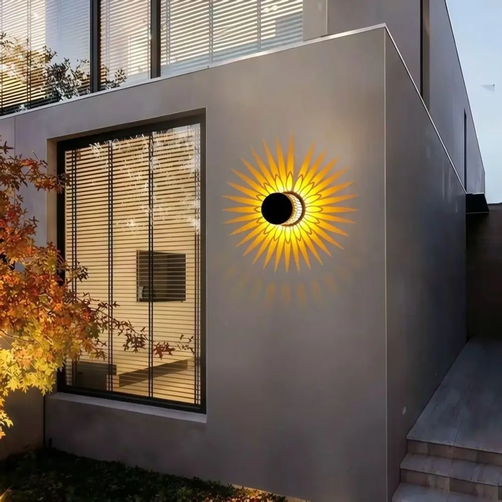 LED Outdoor Solar Wall Lamp Hollow Decorative Projection Light Garden Yard Fence Landscape Lighting Warm White Lighting
