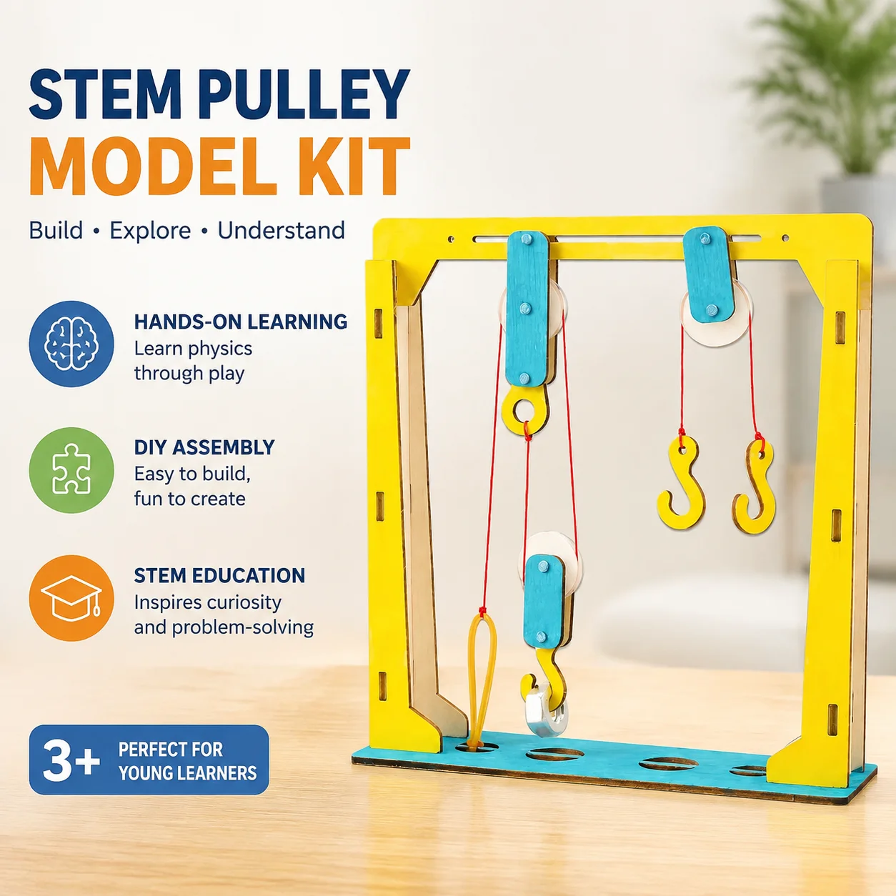 STEM Pulley Model Kit 3D Assembly DIY Physics Science Experiment for Kids Class Technology Education