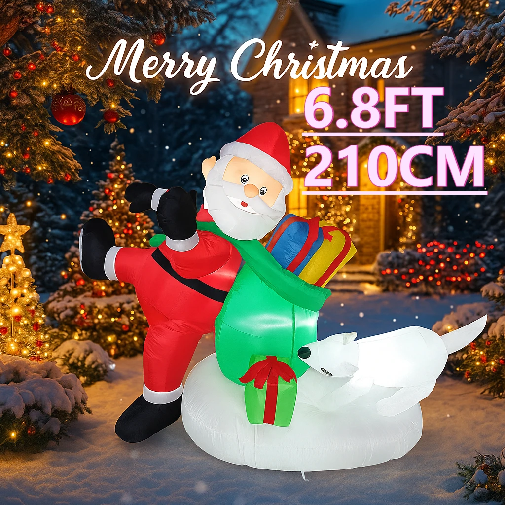 6,8 футов светодиодные надувные рождественские украшения для двора, подарочная сумка Санта-Клауса, белый медведь, рождественские украшения, игрушки, домашний декор, украшения, подарок