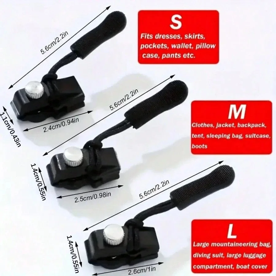 3-9Pcs Universal Zipper Repair Kit Quick Install Detachable Zipper Head Replacement Zipper Slider Pull Restorer Jacket Bags Coat