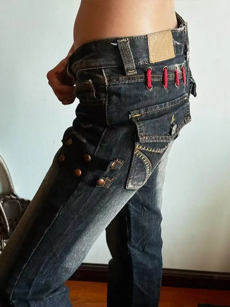 Grunge Japanese Fashion Chic Jeans Women Harajuku Gyaru Y2K Denim Slim Cargo Pants Cyber Punk Hip-pop 2000s Aesthetic Tomboy New — zdjęcie 3