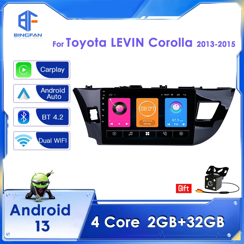 BINGFAN 4 Core 2G Ram Carplay Car Video Player for Toyota LEVIN Corolla 2013 2014 2015  IPS multimídia android auto