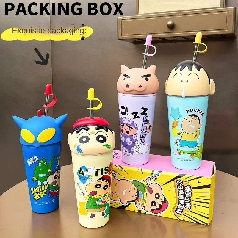 Crayon Boy Shin C-chan Thermos Cup Straw Cup Children's Thermos Flask Travel Water Bottle Boys and Girls Holiday Gifts Anime