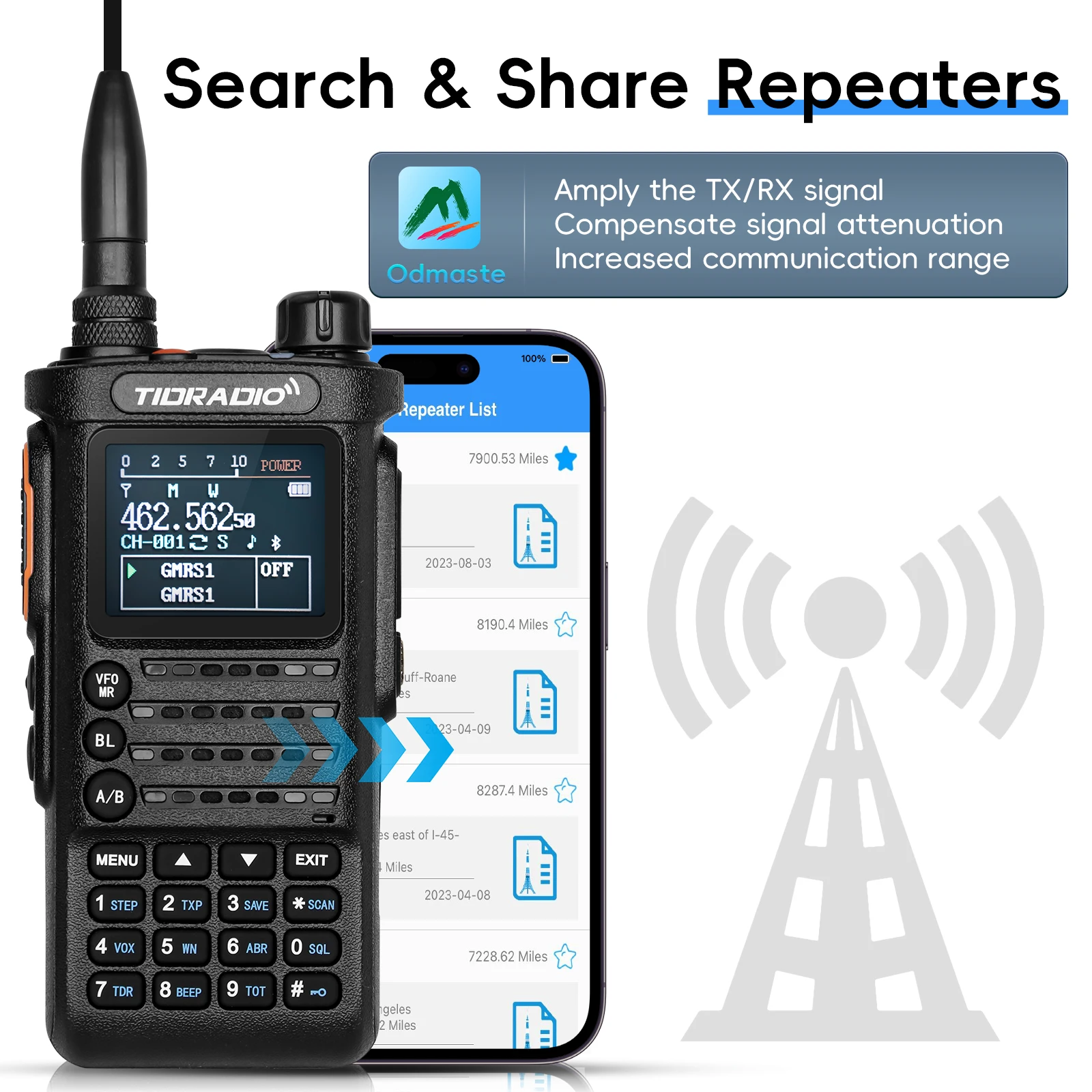 TIDRADIO-walkie-talkie portátil TD-H8, Radio de largo alcance, conexión Bluetooth, conmutador programable para teléfono celular, 10W