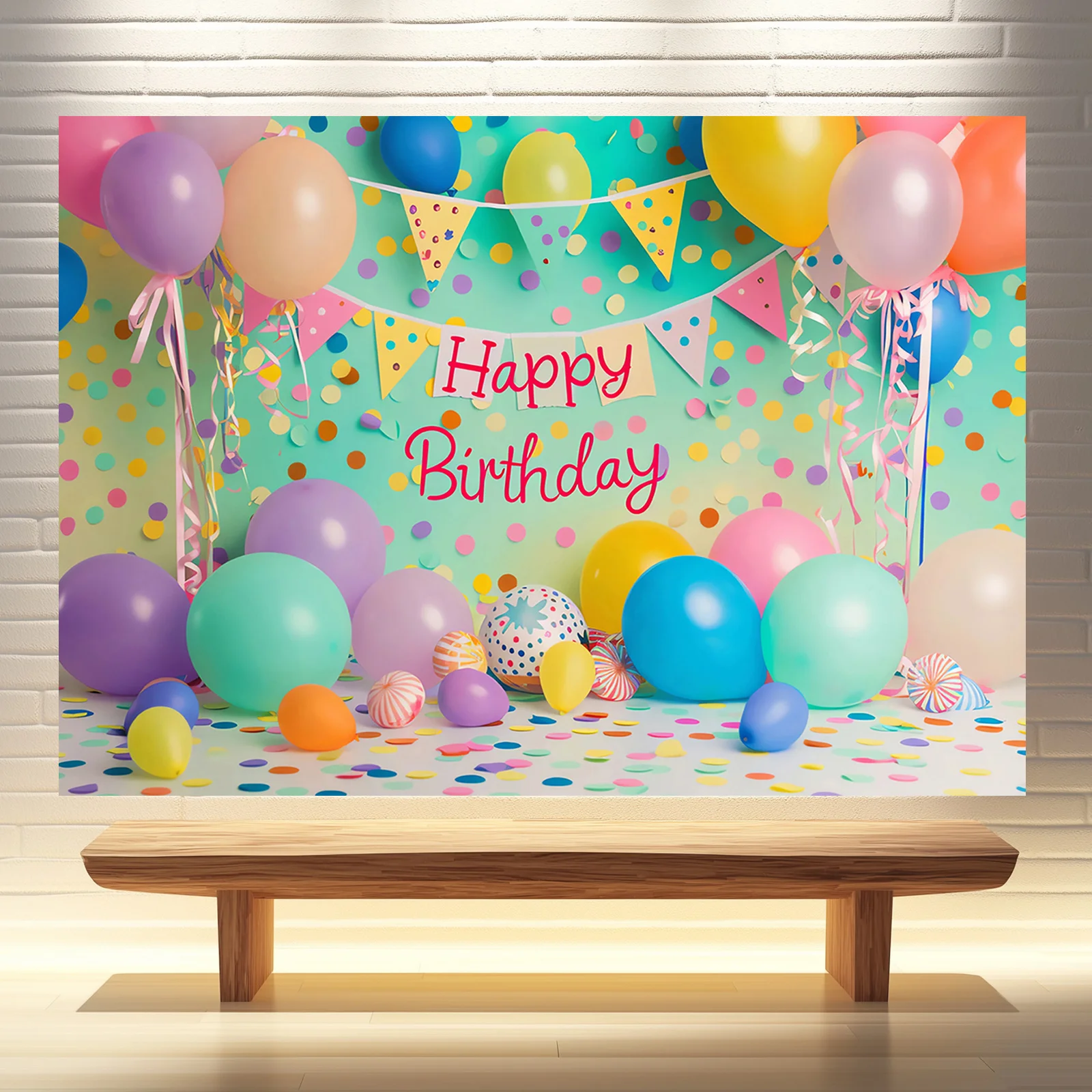 قماش خلفية لكشك الصور لعيد الميلاد السعيد - بالونات لامعة وأنماط كعكة، لحفلات الاحتفال للسيدات #2