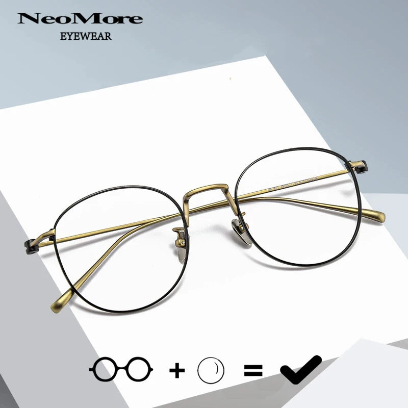 

High quality pure titanium optical glasses ultra lightweight round frame prescription myopia glasses multifocal progressive glas