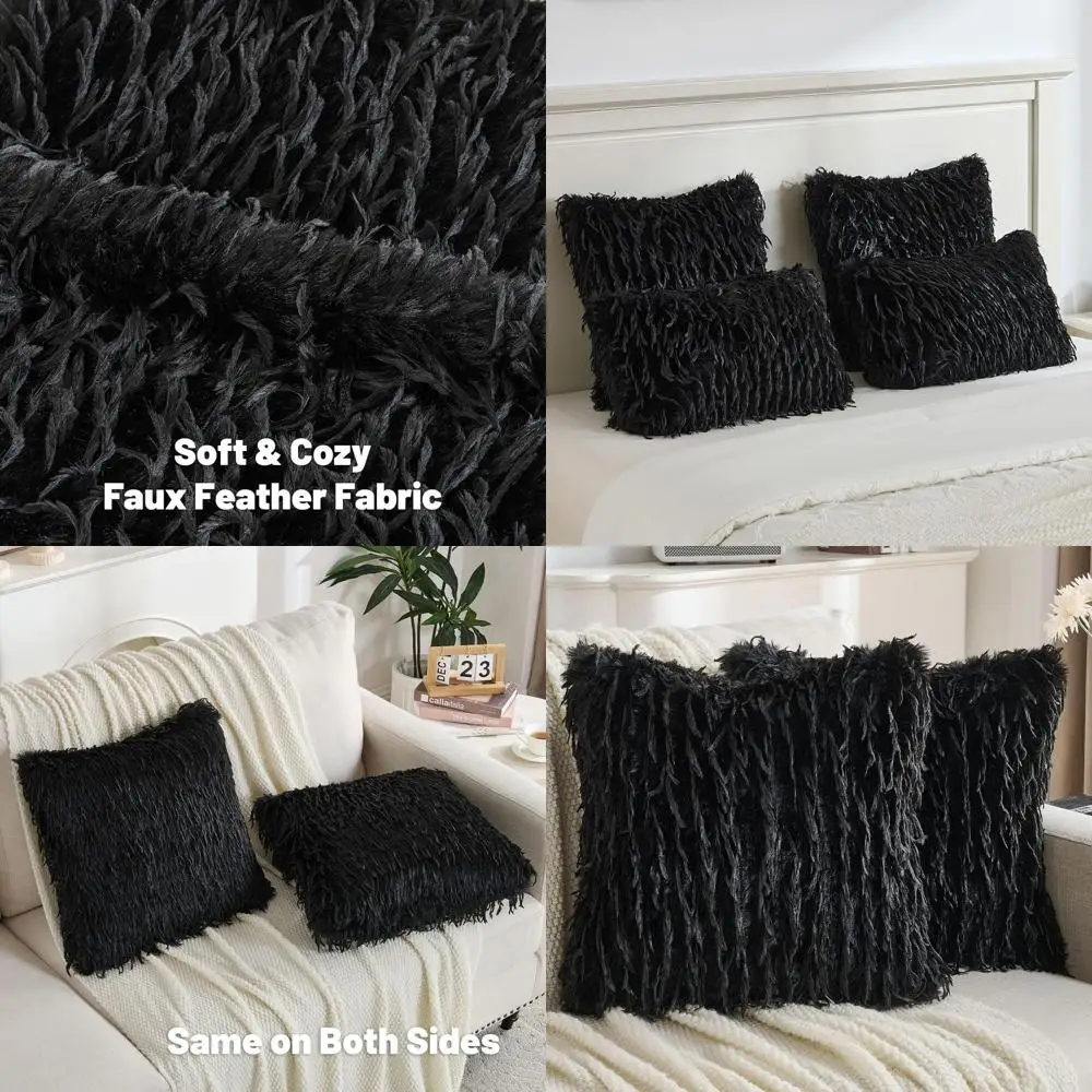 

Набор из 2 чехлов для декоративных подушек, 26x26 дюймов, черные, с мягкой текстурой, имитирующей кожу, идеально подходят для роскошного домашнего декора, дивана, кровати, L