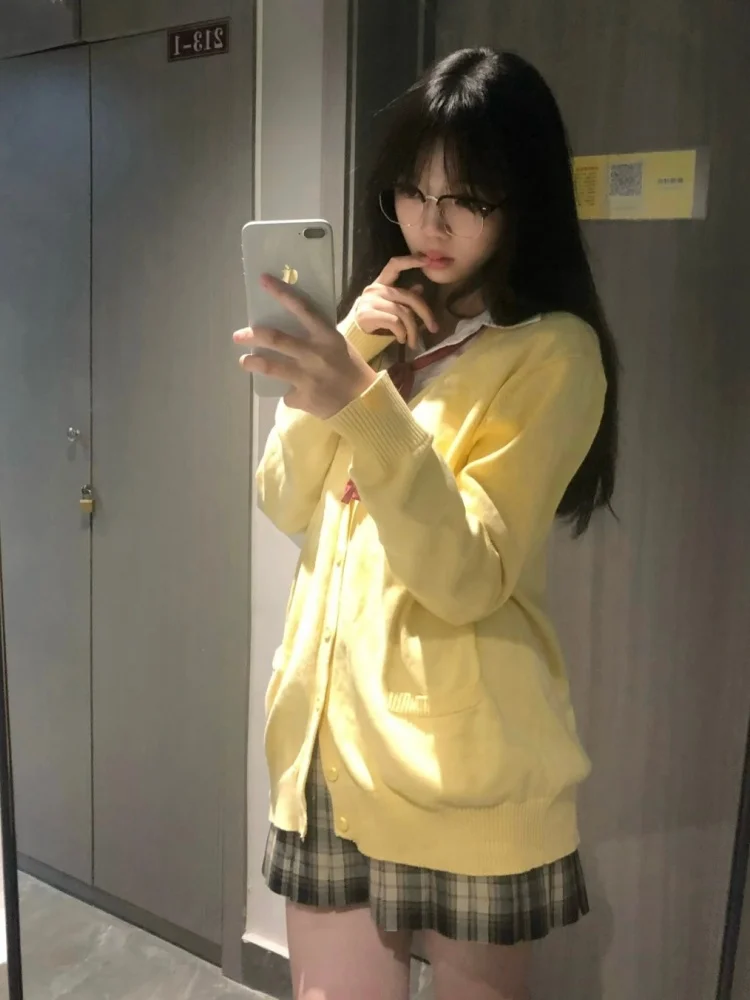 Japanese School orm Sle Women's Long Sve Knitted Cardigan Loose Top Jk orm Sweater Outerwear Soft Girl Autumn Wi...