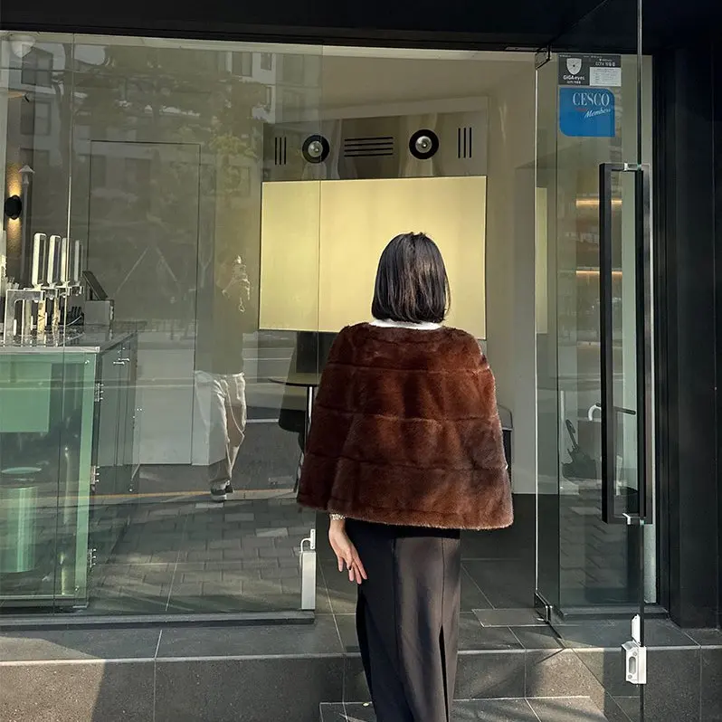 Abrigo de Piel de Visón Sintético, Ropa de Abrigo de Dongdaemun, Ecológico, Talla Grande, Abrigo de Invierno Cálido de Poliéster para Mujer, Estilo Murciélago